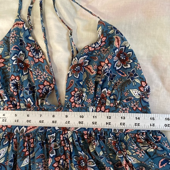 Blush BJ floral midi dress 1XL gathered with elastic back, plunging front w/ tie - Picture 5 of 8